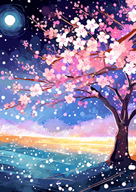 Beautiful night cherry blossoms#179