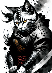 Ink wash cat samurai 98bBb9
