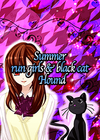 Summer run girls & black cat Hound