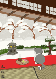 日本シリーズ 2-日本庭園と猫-冬