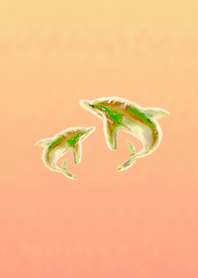 Parent and child dolphin yellow orange