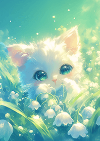 Cat in the lily of the valley garden JP