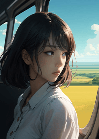 一個人旅行-電車窗戶旁看著風景的女孩3