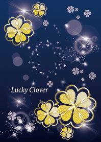 Navy : Happy Four Leaf Gold Clover