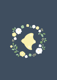 北欧風のお花と鳥 紺色と黄色