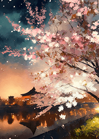 Beautiful night cherry blossoms#1747