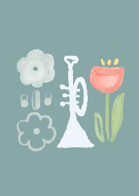 A trumpet and flowers - retro color -