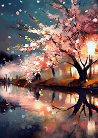 Beautiful night cherry blossoms#1066