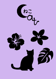 Cat silhouette&Botanical2 -Black&Purple-