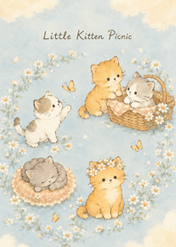 brown Kittens and a Small Flower