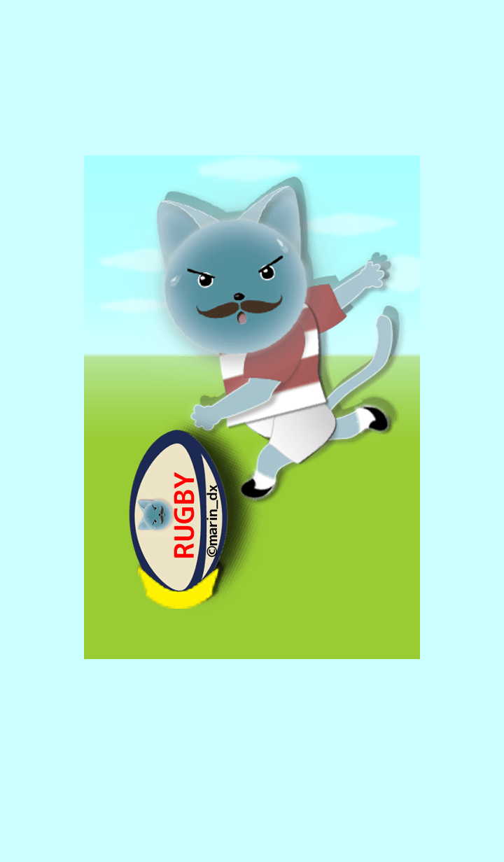 LINE Creators' Themes Cat is Rugby Theme "AQUA" No.6 Gray cat