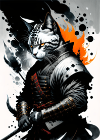 Ink wash cat samurai E488b4