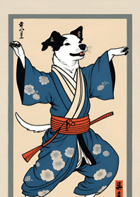 Ukiyo-e dancing dog loI2F
