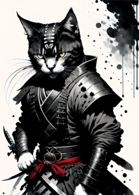 Ink wash cat samurai 173D0c
