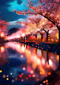 Beautiful night cherry blossoms#1260