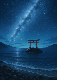 Starlit Torii Over Silent Sea