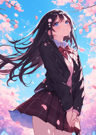 桜の木の下の女子高生2