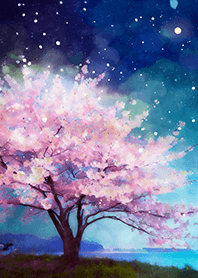 Beautiful night cherry blossoms#1608