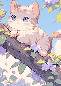 Cute Cat on the Purple Sakura Tree JP