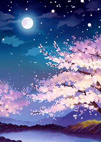 Beautiful night cherry blossoms#1607