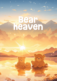 cute bear and sunset in river