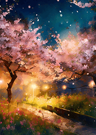 Beautiful night cherry blossoms#1453