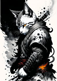 Ink wash cat samurai 9dcCB9