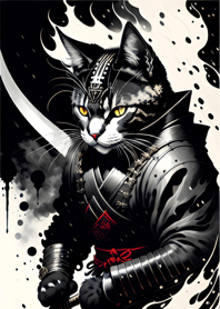Ink wash cat samurai dE0c11