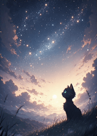 Black cat under the starry sky 586498