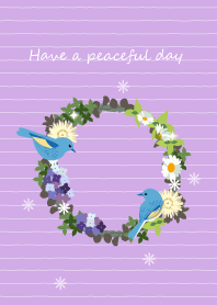 Floral wreath and birds. purple theme.