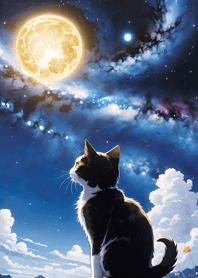 夜の月と星の猫 87352a