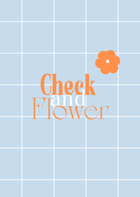 ❤︎チェックと小花（オレンジ×水色）