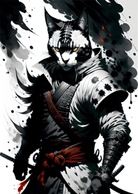Ink wash cat samurai 93928B