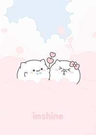 ピンクの木とかわいい猫のカップル