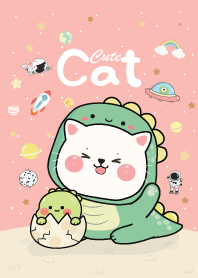 Cat Dino Cute Space : Pink