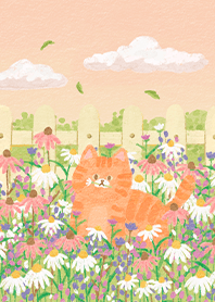 Orange Cat in Flower Field