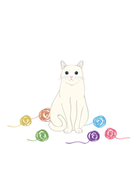 かわいい糸玉（白猫）