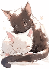 黒白のカップル猫（漫画風）