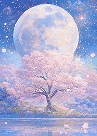 ⭐️満月の星空と四季の桜の木❤️