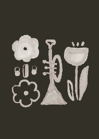A trumpet and flowers - dark color -
