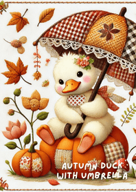 Autumn Little Duck with Umbrella