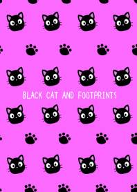 BLACK CAT AND FOOTPRINTSj-HOT PINK-BEIGE