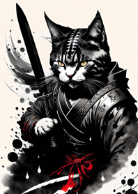 Ink wash cat samurai 1C28D1