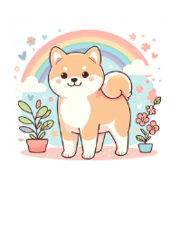 虹と花の柴犬