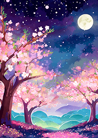 Beautiful night cherry blossoms#1236