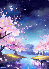 Beautiful night cherry blossoms#1347