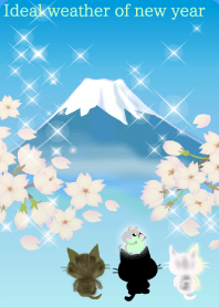 Mount Fuji and three cats.