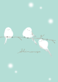 水彩画風シマエナガさん：ミントグリーン