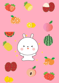 Cute White Rabbit And Fruit