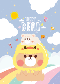 เทดดี้แบร์ สายรุ้ง สีฟ้า